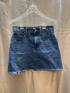 Madewell Blue Denim Mini Skirt with Frayed Hem